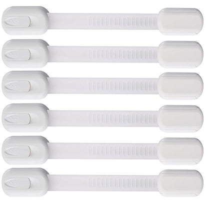 6 Pack Vmaisi Multi-Use Adhesive Straps Locks - Childproofing Baby Proofing Cabinet Latches for Drawers, Fridge, Dishwasher, Toilet Seat, Cupboard, Oven,Trash Can, No Drilling (White) (6)