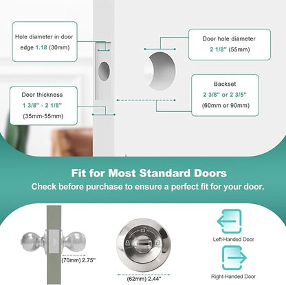Fingerprint Door Lock, Smart Door Knob, Keyless Entry Door Lock with App Control, Thumbprint Door Knob with Extra Power Bank, Suitable for Home, Bedroom, Apartments, Office - Sliver