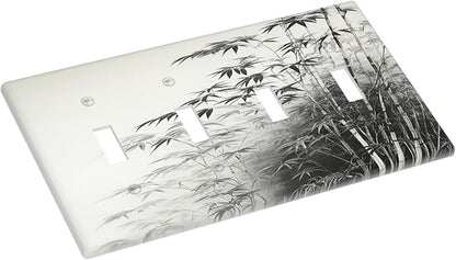Light Switch Cover Plate Watercolor Vintage Ink Bamboo Forest Quad Toggle Wall Plates Decorative Switch Plates 4 Gang Outlet Covers Electrical Panel Cover Faceplate for Home Decor 4.5 X 8 IN