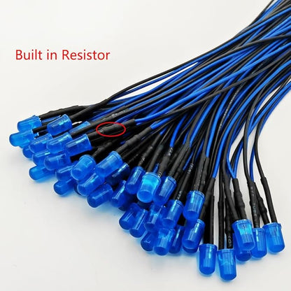 50pcs 110VAC 5mm Blue LED Lights Emitting Diodes, Prewired 7.9 Inch V LED Light Diffused Colored Lens Small LED