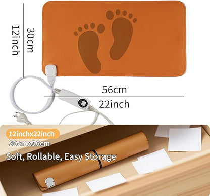 Electric Heated Floor Mat Under Desk - 110V Foot Warmer 22x12 for Office & Home | Fast Graphene Heating (5 Min) | Adjustable Temp 140°F | Waterproof PU Leather | Auto Shut-Off - Silent & Portable