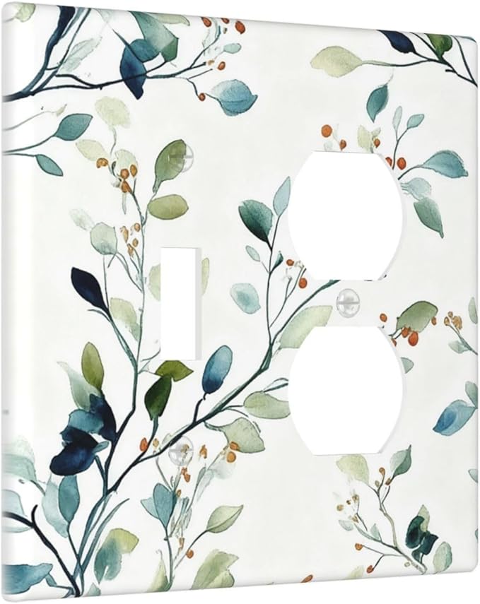 Decorative Outlet Covers Eucalyptus Leaf Geen Sage Leaves 2 Gang Light Switch Cover Plate Single Toggle Duplex Wall Plates for Electrical Outlets Switch Plate Covers for Bedroom Home Decor