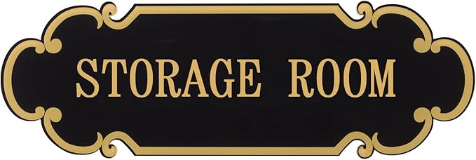 9x3 Inch Storage Room Sign Acrylic Self-adhesive Door Wall Signage for Home and Business (Black & Gold)