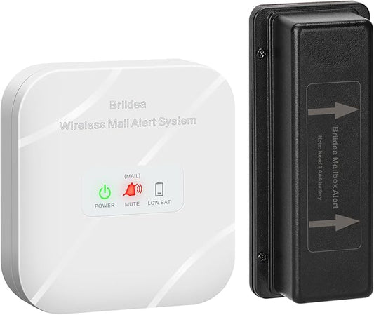 Briidea Mailbox Alarm, Wireless, Battery Powered, White, 500ft Range, LED Flash & Sound Alerts, Low Battery Reminder, Easy Installation, Secure Your Mail & Never Miss an Alert