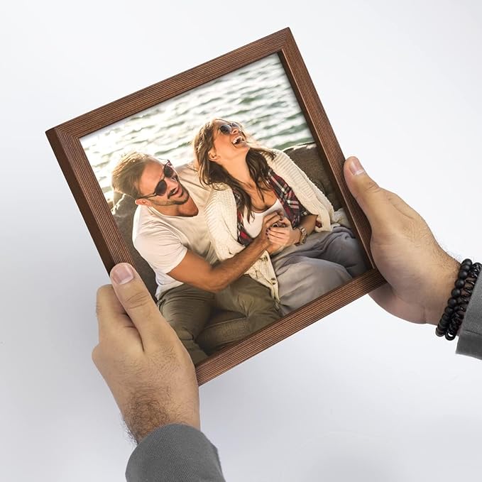 Renditions Gallery Set of 4, 8X10 Custom Photo Prints with Real Wood Picture Frames. Create Personalized Photos with Peel & Stick Photo Frames. Brown Frame