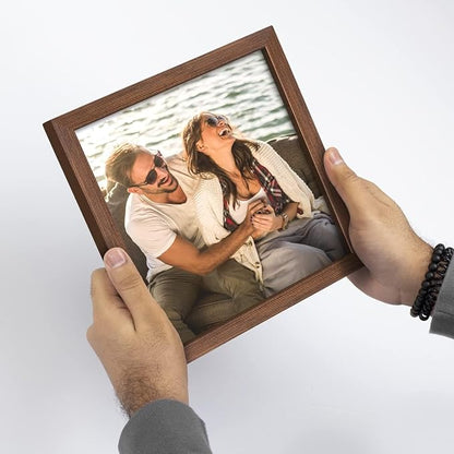 Renditions Gallery Set of 4, 8X10 Custom Photo Prints with Real Wood Picture Frames. Create Personalized Photos with Peel & Stick Photo Frames. Brown Frame