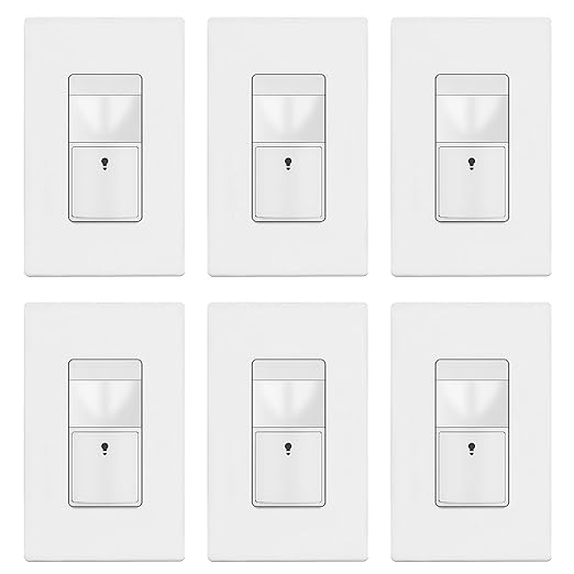 TOPGREENER Motion Sensor Switch, PIR Sensor with Ambient Light Level, Occupancy & Vacancy Modes, No Neutral Required, Ground Wire Required, 150W LED/CFL, Single Pole, TDOS5-JM-W-6PCS, White, 6 Pack