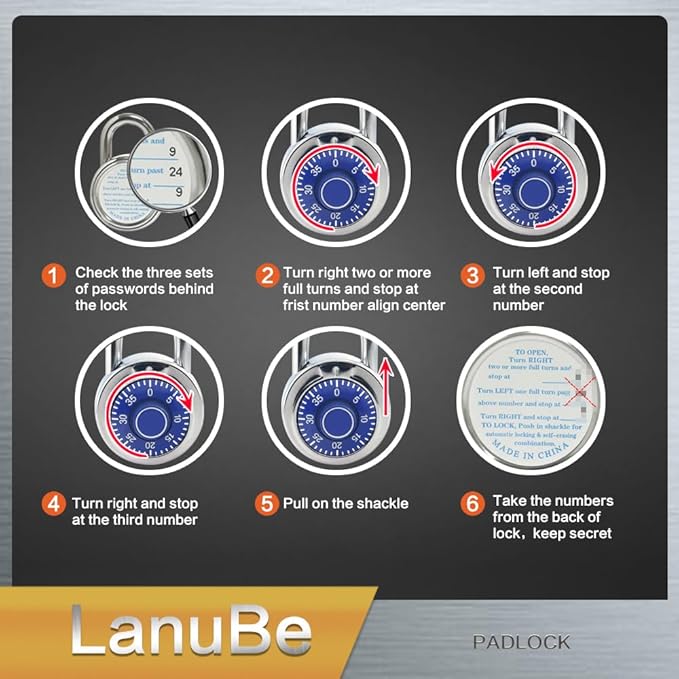 LanuBe Standard Dial Combination Lock, 2 in. Wide, with Different Combinations, Blue Turnplate, Pack of 24; Lock for School, Employee, Gym Sports Locker, Case, Toolbox and so on