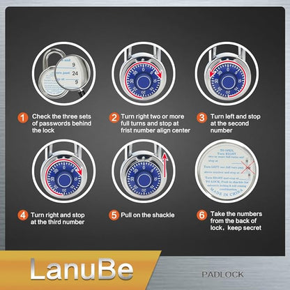 LanuBe Standard Dial Combination Lock, 2 in. Wide, with Different Combinations, Blue Turnplate, Pack of 24; Lock for School, Employee, Gym Sports Locker, Case, Toolbox and so on