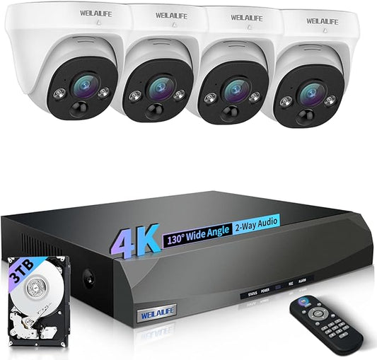 【130° Wide-Angle & 90 Days Storage】 Wired Dome Security Camera System, Home Video Surveillance Camera Systems, Outdoor/Indoor POE IP Cameras