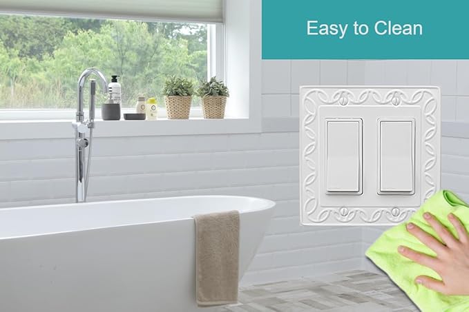 Double Decorator Light Switch Cover NovaBloom Metal Wall Plate, 2-Pack White 2 Gang Double Rocker, for Receptacle Dimmer GFCI Outlet Switch Cover Decorative Wallplate, Durable