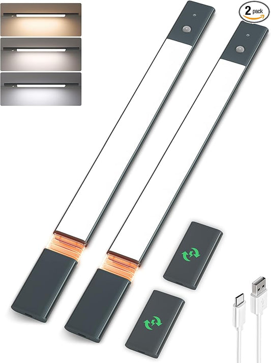 EZVALO Under Cabinet Lighting, 2-Pack Motion Sensor Lights with 4 Detachable Batteries, 76 LEDs Dimmable Closet Lights, 3 Color Temps, Under Counter Lights for Kitchen, Pantry, Wardrobe