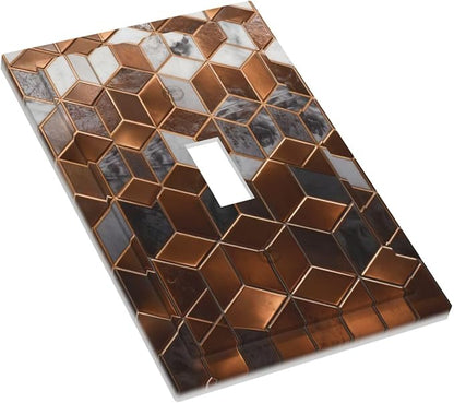 Brown Abstract Luxury Modern Geometric Cubic Marble 1 Gang Single Toggle Decorative Light Switch Covers Electrical Faceplate Switch Plates for Bathroom Kitchen Home