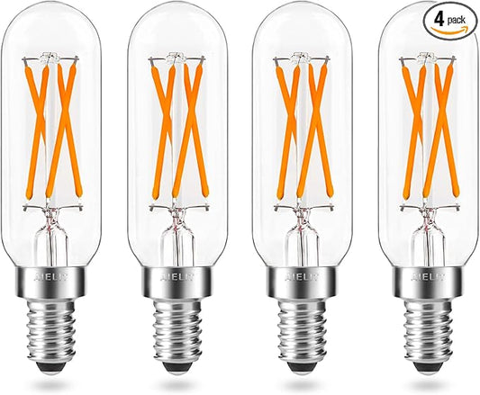 40W Equivalent Candelabra Dimmable T8 T6 Vintage Light Bulb, E12 Small Chandelier Base, 4-Watt Tubular LED Filament Bulbs Amber Warm 2200K for Display Cabinet Piano, 400 lm, 4-Pack