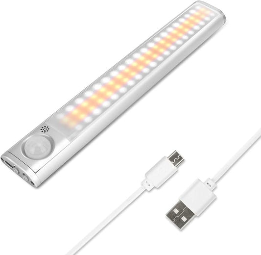 goodland Under Cabinet Lighting 80 LED Closet Light, Motion Sensor Lights Indoor USB Rechargeable Dimmable Stick-on Night Light Bar for Kitchen, Wardrobe, Garage, Stairs, Bedroom (1 Pack)