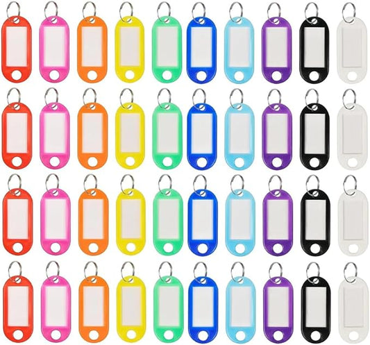 400 PCS Plastic Key Labels Tags, 10 Colors Key Ring Tags with Split Key Ring, Blank Name Tag, Clear Label Window Protective Films, Key ID Tags for Luggage.