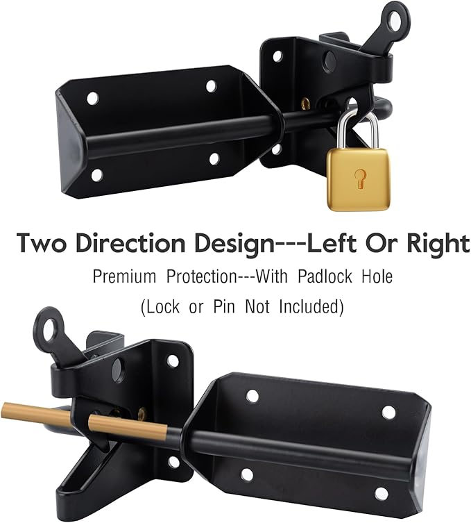 HOME MASTER HARDWARE Heavy Duty Automatic Gate Latch for Wooden Fence, 7-1/2" Black Self Locking Door Latches, Security Latches Hardware for Wood Gates, Vinyl Fence, Garden and Metal Gates