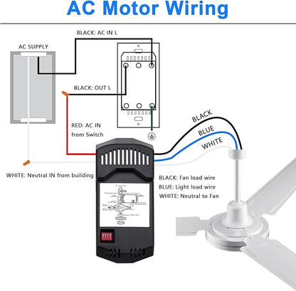 Ceiling Fan Remote Control Kit, Universal Ceiling Fan Remote Control Kit and Dimmer Light Switch Combo, Ceiling Fan Wall Switch UC9050T, Compatible with Hunter Hampton Bay