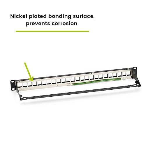 trueCABLE Shielded 24 Port 19” Toolless Modular Patch Panel, Blank, 1U Rack Mount, with Cable Management Bar and Ground Wire, High Density, Black