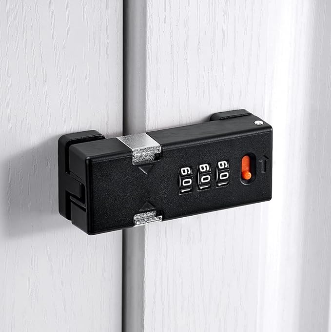 Cabinet Lock，Barn Door Latches,3-Digit Combination Security Locks,Combination Security Lock,for Office File Cabinet,Drawers,Locker,Small Door,Cupboard (1, Black_180 Degree)
