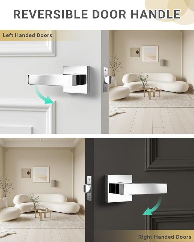 KNOBWELL 5 Pack Door Handles Polished Chrome Interior Door Levers for Hallway Closet Keyless Bedroom Doorknob with Lock