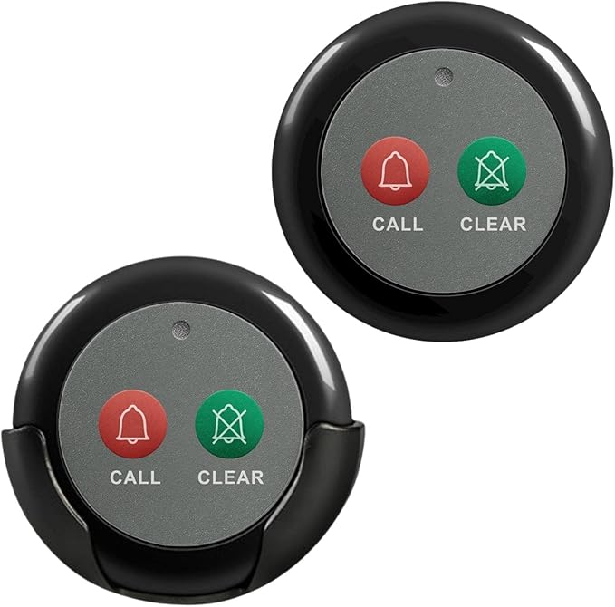 Wireless Call Buttons with Clear Call Dual Function for Wireless Call System Portable Caregiver Pager for Restaurants Nursing Home Clinic Care Facilities 2 PCS Black