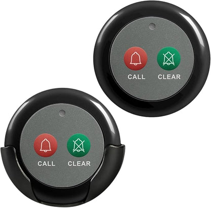 Wireless Call Buttons with Clear Call Dual Function for Wireless Call System Portable Caregiver Pager for Restaurants Nursing Home Clinic Care Facilities 2 PCS Black
