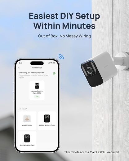 Anona Lucio 2.5K Security Camera Outdoor Battery Wireless with Solar Powered, Color Night Vision & 138° FOV, Multi-Object Detection, No Hub Needed, Two-Way Audio, IP67, 4 Pack