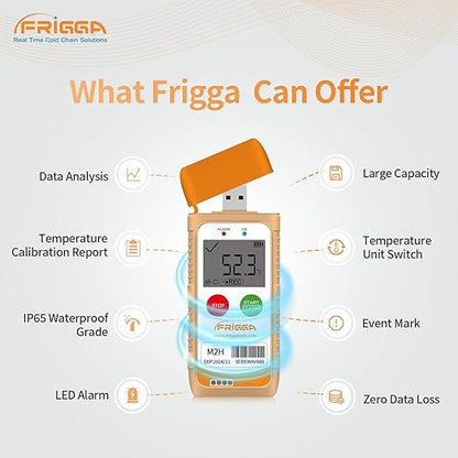 Frigga M2 2 Pack Reusable Temperature Humidity Data Logger USB Digital Refrigerator Thermometer Multi-Use Temperature Recorder High Accuracy 28800 Points PDF CSV Report