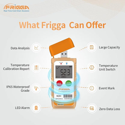 Frigga M2H Reusable Temperature Humidity Data Logger Multi-Use USB Digital Temperature Recorder 28800 Points High Accuracy Refrigerator Thermometer Logger PDF CSV Report
