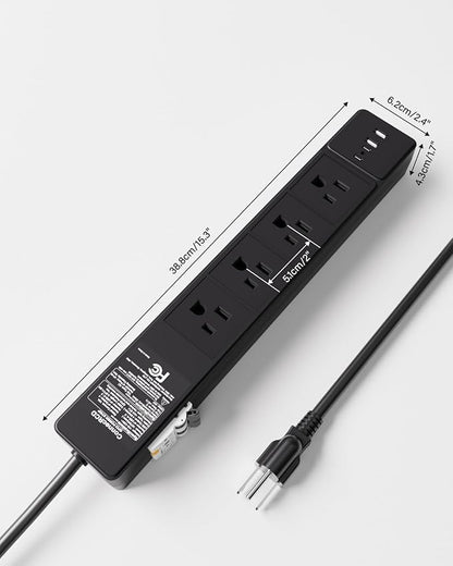 4-Outlet GFCI Power Strip with 4 USB Ports (2 USB-C), 6FT Heavy Duty Surge Protected Extension Cord, 15A/1875W, Wall Mountable Outlet Extender for Garden, Office, Pressure Washer, Lawn
