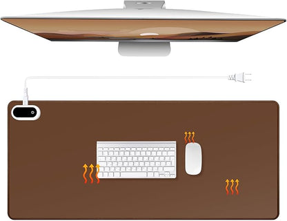 Konohan Heated Large Desk Mat PU Leather Warm Mouse Pad with 5 Heating Level & 4 Hour Auto Shut-Off Heating Keyboard Pad Warmer Gaming Mice Mat Only Supports 110v(Brown Color,31.5" X 13")