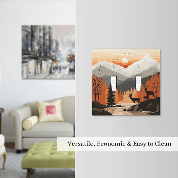 Sun Forest Deer Snow Mountain River Decorative Switch Plates 2 Gang Double Toggle Outlet Light Switch Cover Wall Plate Electrical Faceplate For Bed Room Living Room Decor