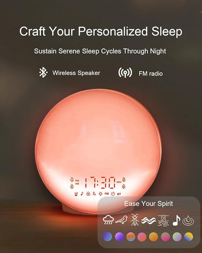 Smart APP Sunrise Alarm Clock with 4 Alarms & Natural Sounds for Heavy Sleepers, App No Signup, Wake Up Light, 11 Night Ligh, Sleep Aid 7 White Noise Machines & FM, Wireless Speaker (White, 1PCS)
