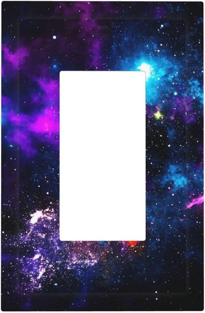 Outer Space Colorful Starry Sky Galaxy Planet Decorative Outlet Covers 1 Gang Single Rocker Light Switch Cover Plate Wall Plates GFCI Faceplate for Bed Room Living Room Decor