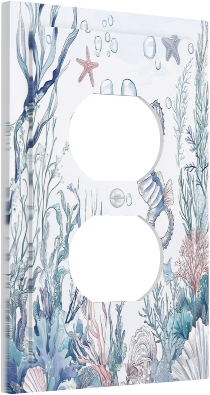 Outlet Covers Ocean Coral Seahorse Seashell Starfish 1 Gang Duplex Light Switch Cover Decorative Switch Plates Electrical Receptacle Faceplate Wall Plate For Bathroom Home Decor