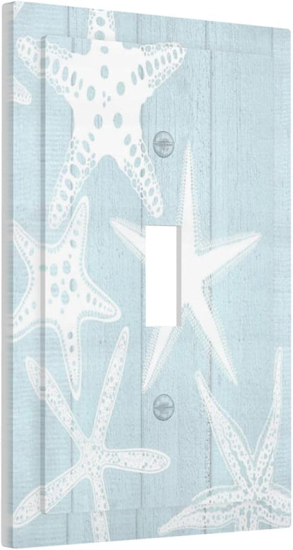 Beach Starfish Vintage Wood Rustic Country Ocean Decorative Light Switch Cover 1 Gang Single Toggle Device Electrical Faceplate Switchplates Decorator Outlet Wall Plate for Farmhouse Kids Room Decor