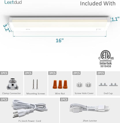 LED Under Cabinet Lighting Hardwired or Plug in, 16 Inch 8W, Dimmable 5 Color 2700K/3000K/3500K/4000K/5000K, Linkable Eyes Care Design Counter Lights for Kitchen, Sink, ETL Listed, White