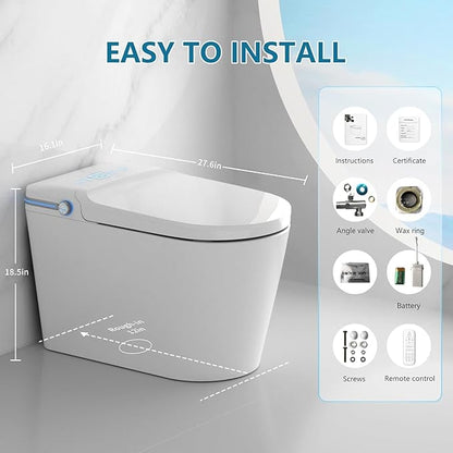 Luxury Smart Toilet Built In, Bidet with Heated Seat,Warm Water Sprayer & Dryer, Japanese Toilet with Foot Sensor Operation,LED Display