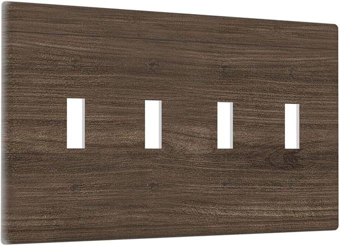 Light Switch Cover Plate Rustic Walnut Wood Grain 4 Gang Quad Toggle Wall Plate Electrical Outlet Cover Decorative Switch Plate Covers for Farmhouse Cabin Decor
