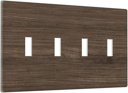 Light Switch Cover Plate Rustic Walnut Wood Grain 4 Gang Quad Toggle Wall Plate Electrical Outlet Cover Decorative Switch Plate Covers for Farmhouse Cabin Decor