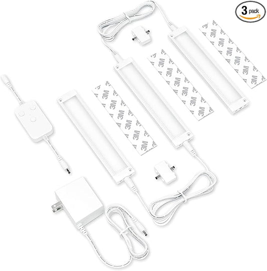 EShine 3 Pack 7 inch White Smart Dimmable LED Under Cabinet Lighting Kit Compatible with Alexa, Google - Cool White (6000K)