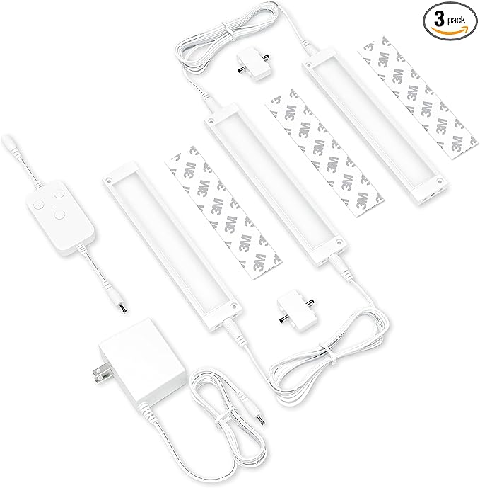 EShine 3 Pack 7 inch White Smart Dimmable LED Under Cabinet Lighting Kit Compatible with Alexa, Google - Warm White (3000K)