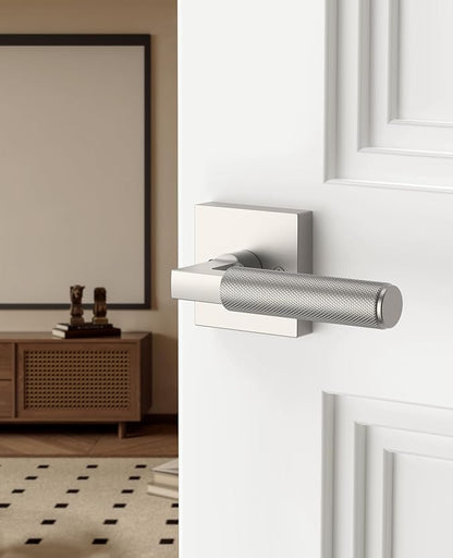 Asidrama 2 Pack Brushed Satin Nickel Dummy Door Handles, Non-Turning Decorative Door Lever with Door Knobs for Closet, French Double Doors, Pantry & Interior Push/Pull Use 09