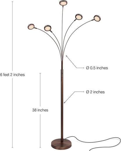 Brightech Orion Arc Floor Lamp for Living Room, Tree Floor Lamp with 5 Adjustable Arms, Multi-Head Standing Lamp with Flexible Rotating LED Lights for Bedroom, Dorm - Bright Hanging Lighting - Bronze