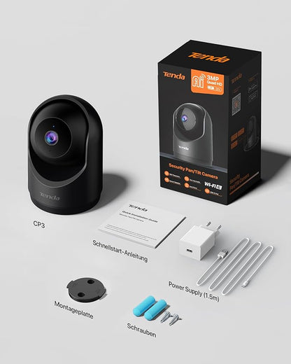 Tenda 2K Indoor Security Camera for Baby Monitor, WiFi 6 Pet/Dog Camera for Home Security, 360° Pan/Tilt, 2-Way Audio, Motion Detection, Night Vision, Cloud & SD Card Storage, Black(CP3-V3.0)