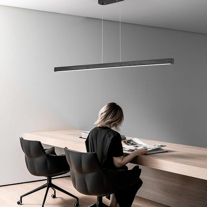 39" Black Linear Pendant Light Wooden Led Modern Linear Chandelier Ceiling Hanging Dimmable Pendant Lights for Dining Room Kitchen Island Pool Table Lights Black Wood Finish
