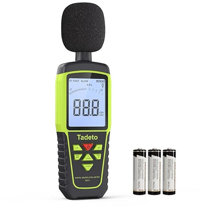 Decibel Meter, Tadeto Digital Sound Level Meter Portable SPL Meter 30dB to 130dB(5 Measurement Range) Backlight LCD Display, MAX/MIN Noise Measurement, Audible and Visual Alarms,Data Hold, A/C Mode