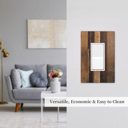 Rustic Brown Wood Vintage Wood Board Decorative Outlet Covers 1 Gang Single Rocker Light Switch Cover Plate Wall Plates Gfci Faceplate For Farmhouse Cabin Decor
