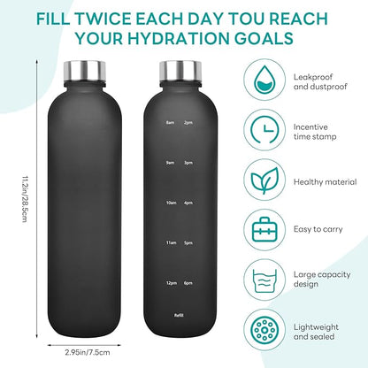 1L（33 oz） daily tracking schedule time hours reminder motivational day goals hydration capacity measured marker tracker plastic wide mouth measurements water bottle